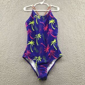 Andy & Evan Kids'‎ Palm Tree One-Piece Swimsuit Blue/ Neon 12